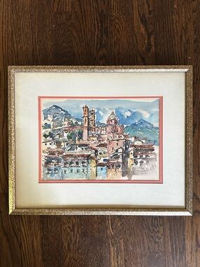 Jaime Oates Santa Prisca Church Watercolor Painting Taxco Mexico